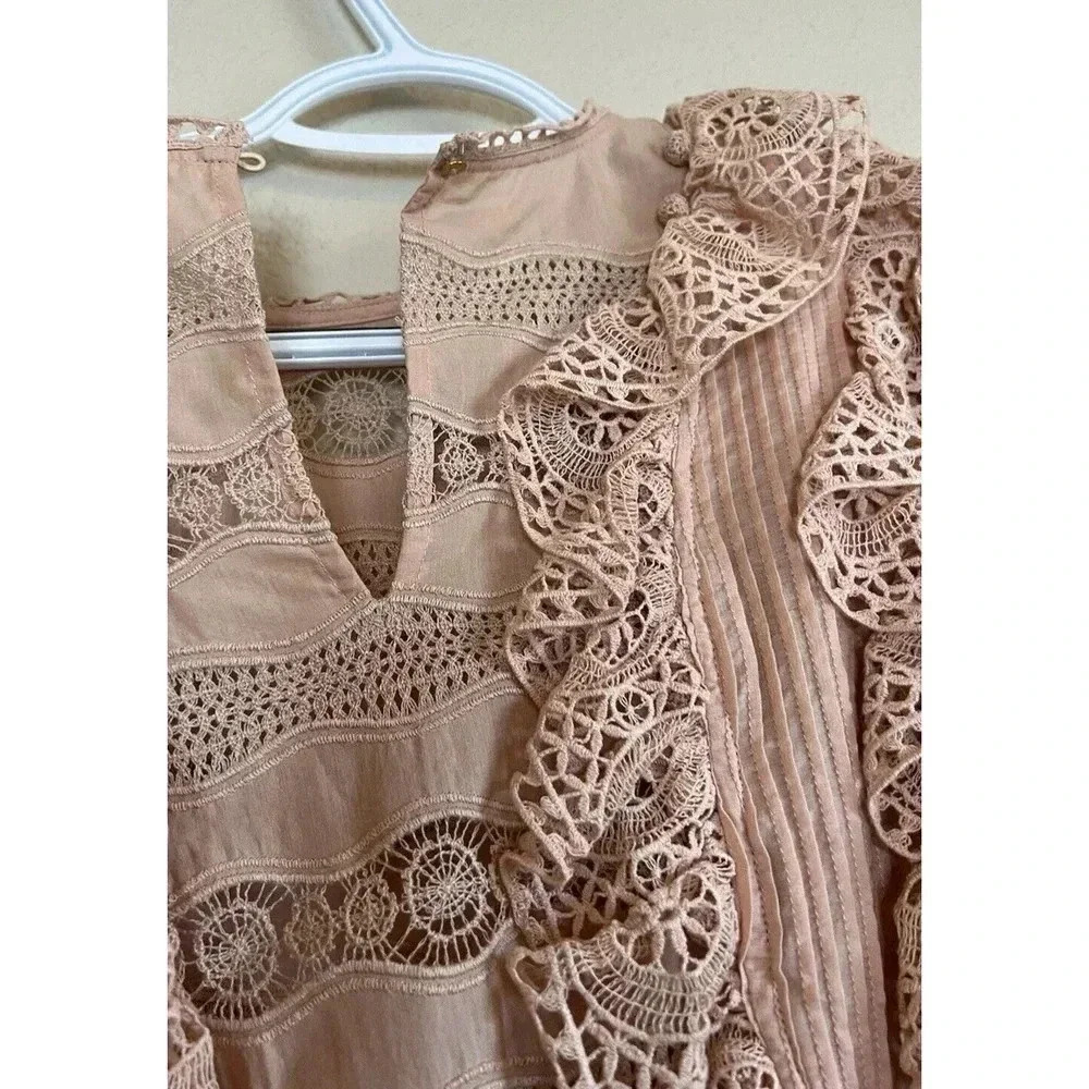 Ulla Johnson Jolie Ruffle Long Sleeve Mini Dress Womens Size 6 Eyelet Crochet - Picture 4 of 11